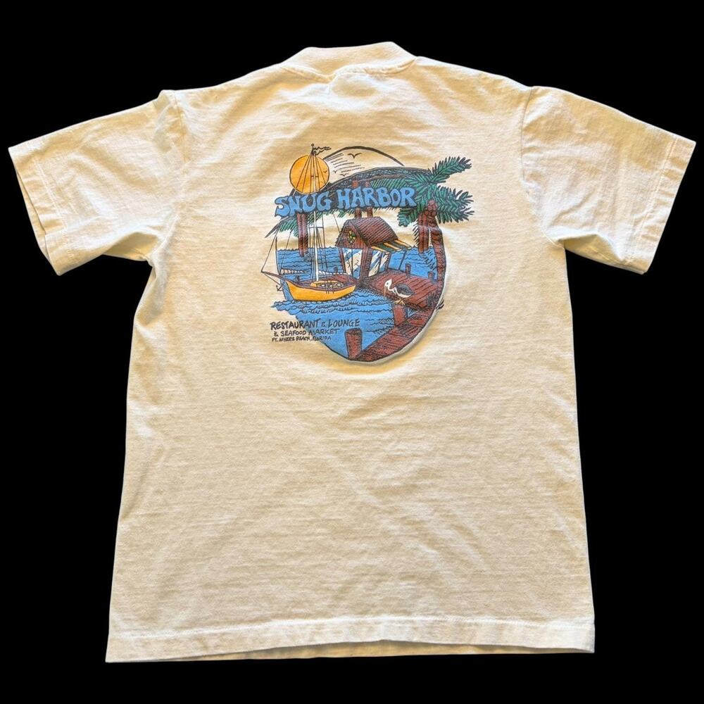 Vintage Snug Harbor Ft Myers Beach Shirt Mens Small White Hanes Beefy-T 80s